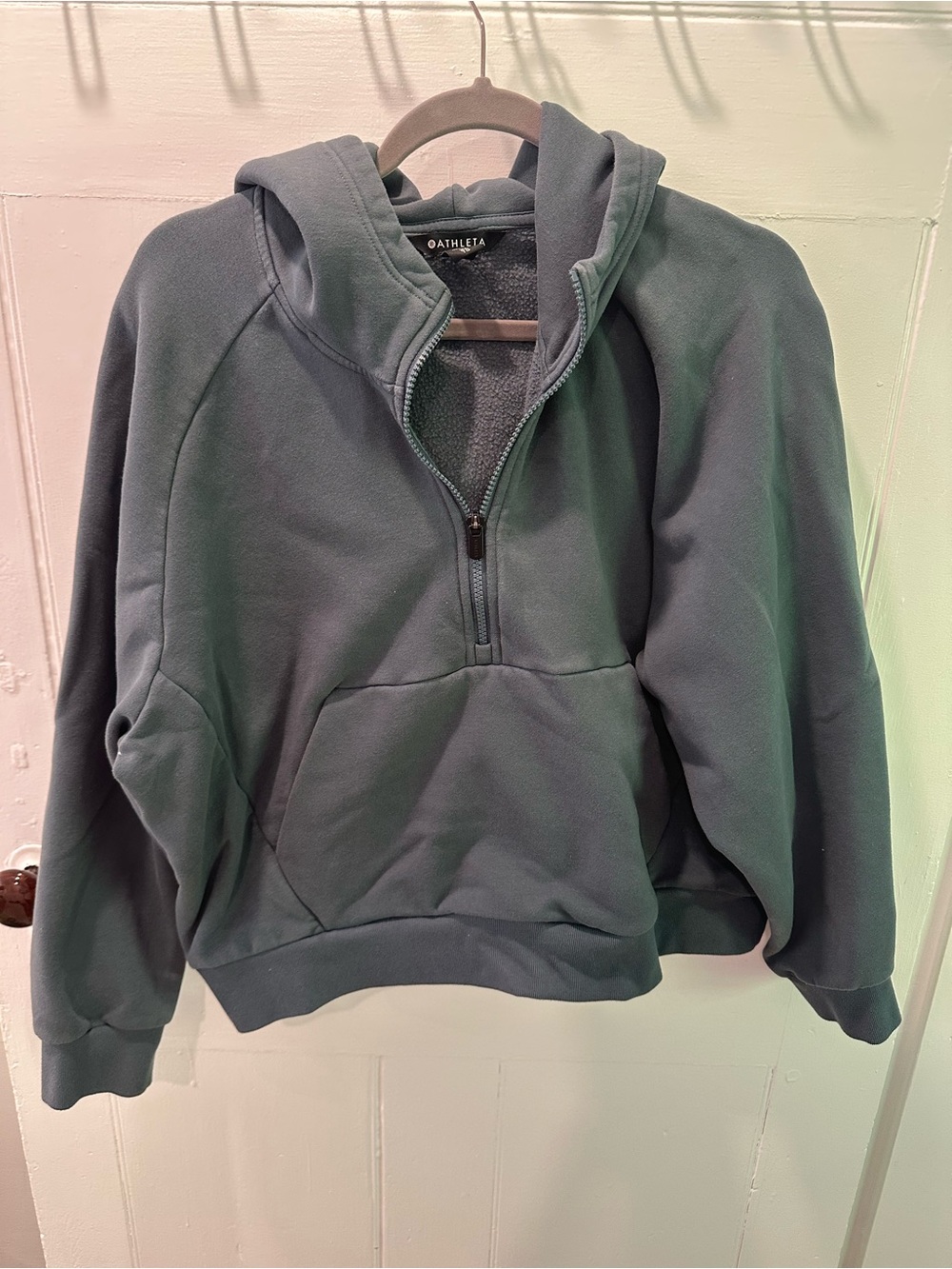 Athleta Half-Zip Hoodie Sweater - Slate Blue Green
